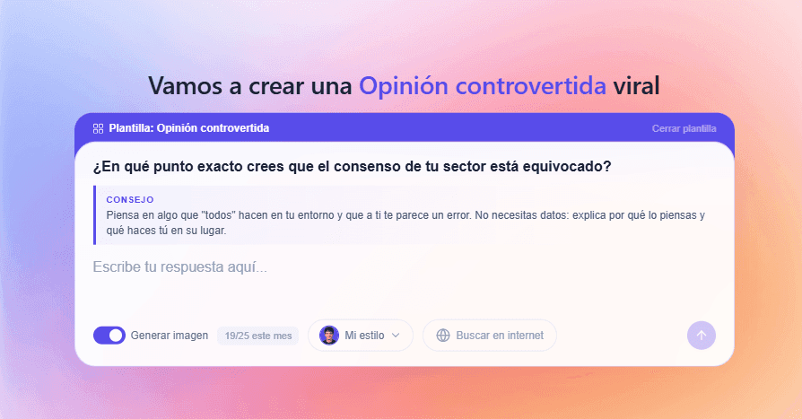 Plantilla 'Opinión Controversial' activa en Clonio